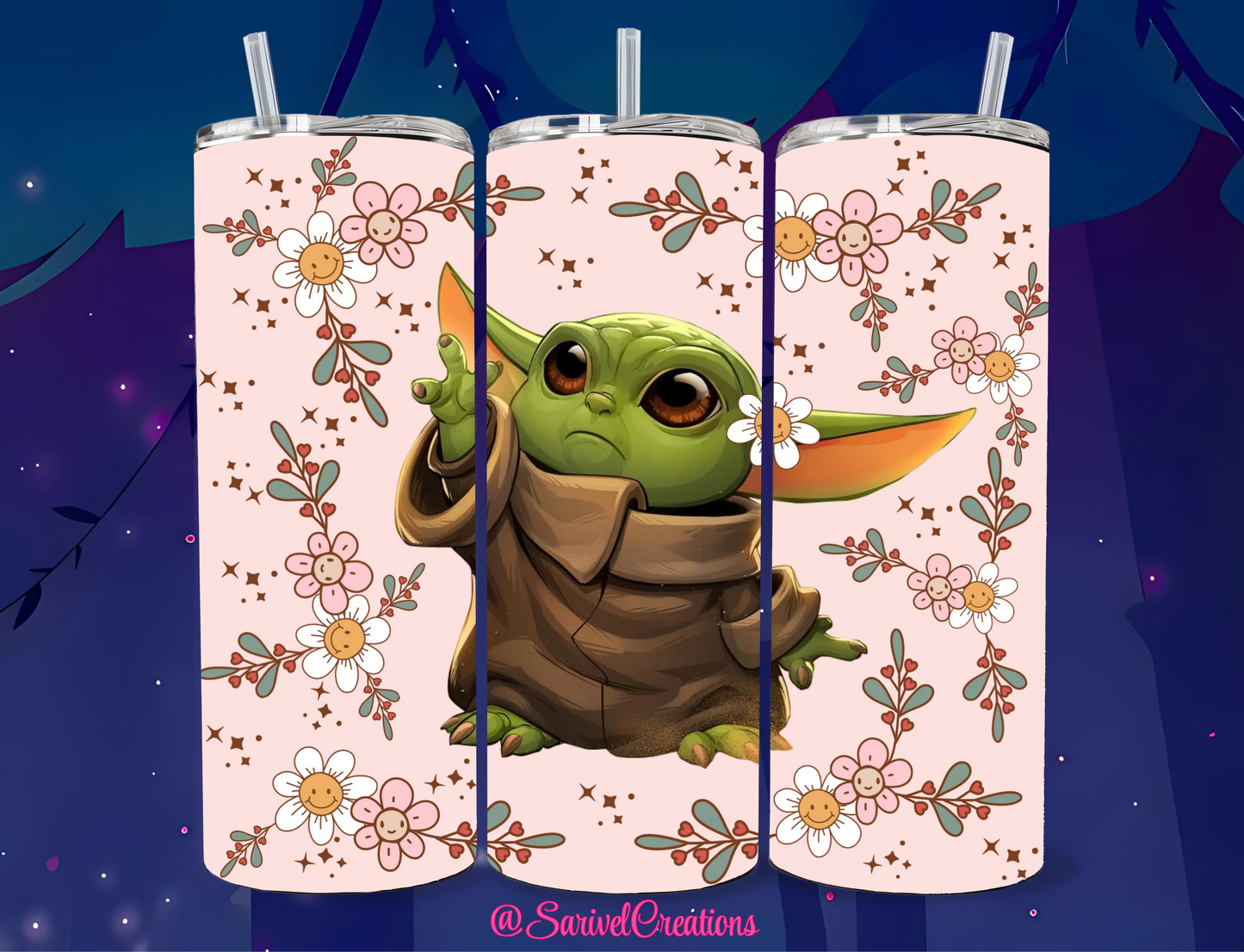 Flowery Yoda 20oz Skinny Tumblers