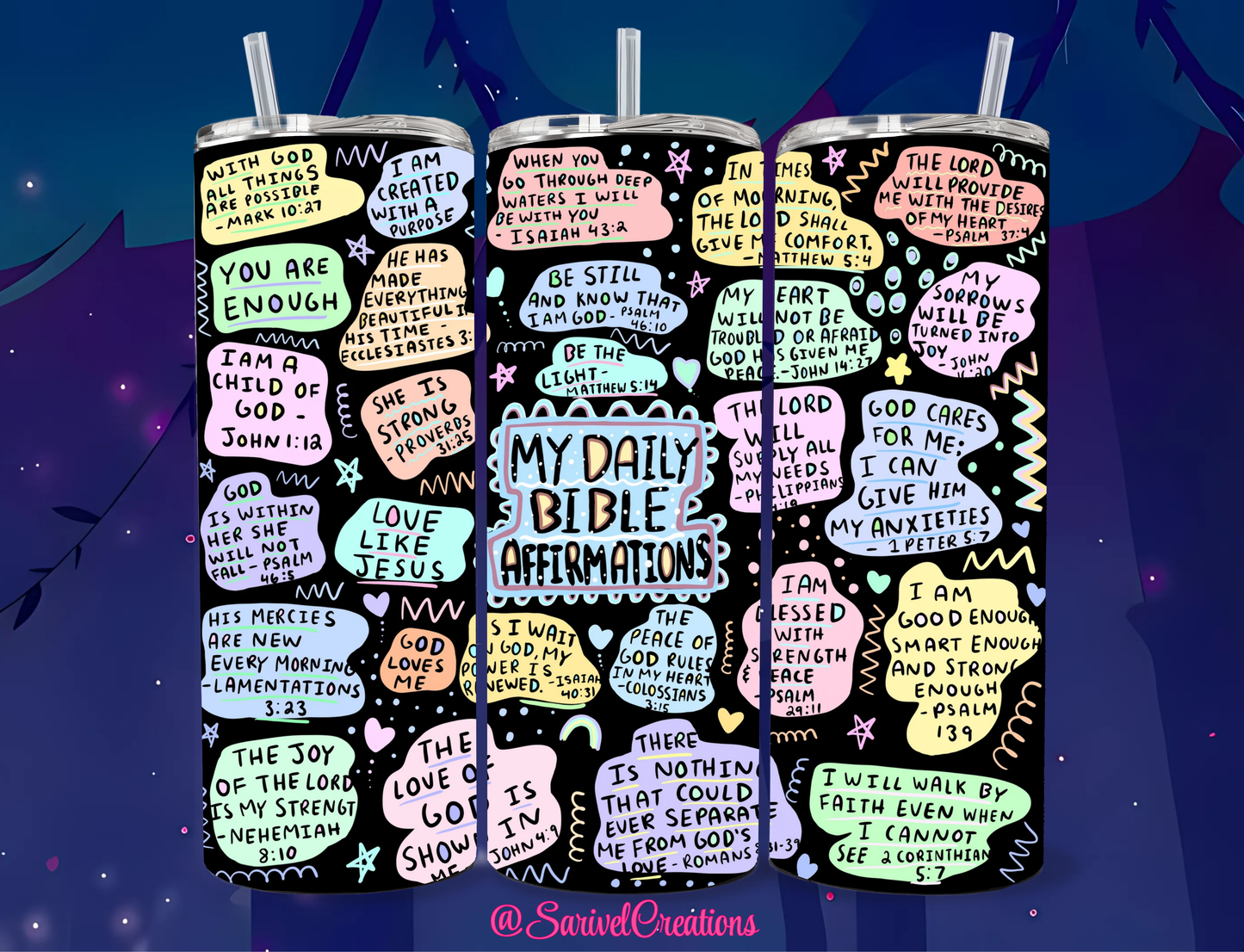 Daily Bible Affirmations 20oz Skinny Tumblers