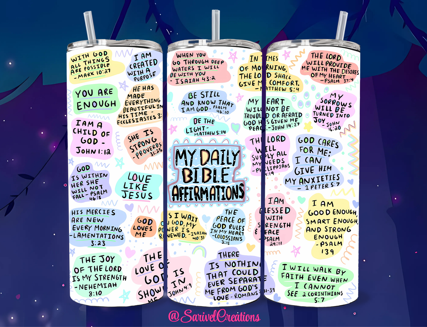 Daily Bible Affirmations 20oz Skinny Tumblers