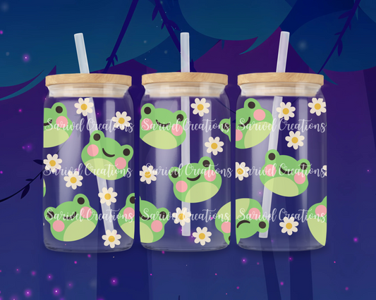 Floral Froggie Glass Can