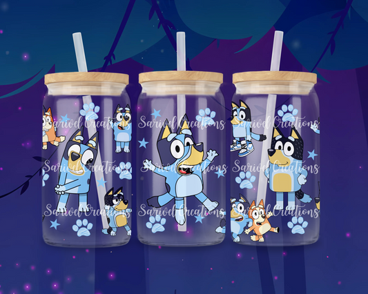Blue Pup Glass Can