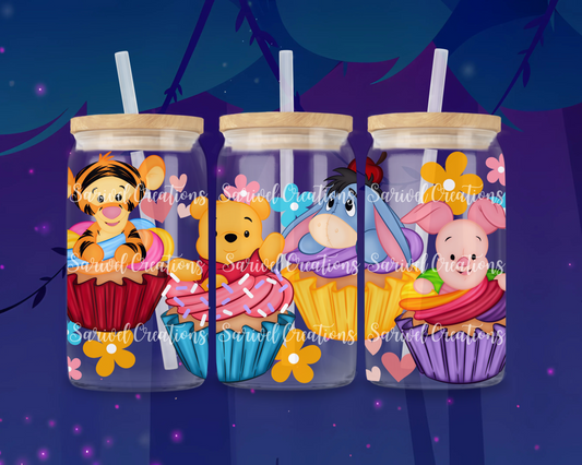 Pooh Cupcakes Glass Can