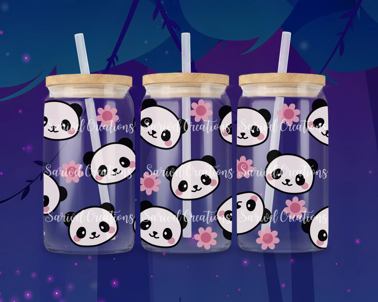 Floral Panda Glass Can