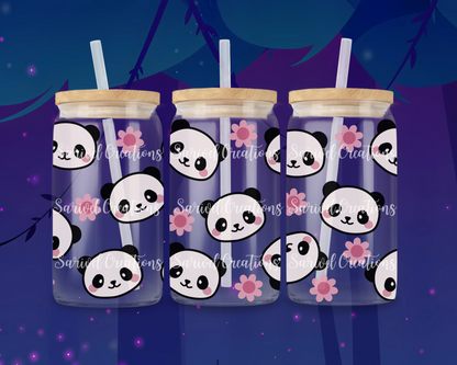 Floral Panda Glass Can