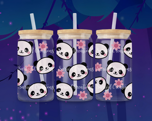 Floral Panda Glass Can