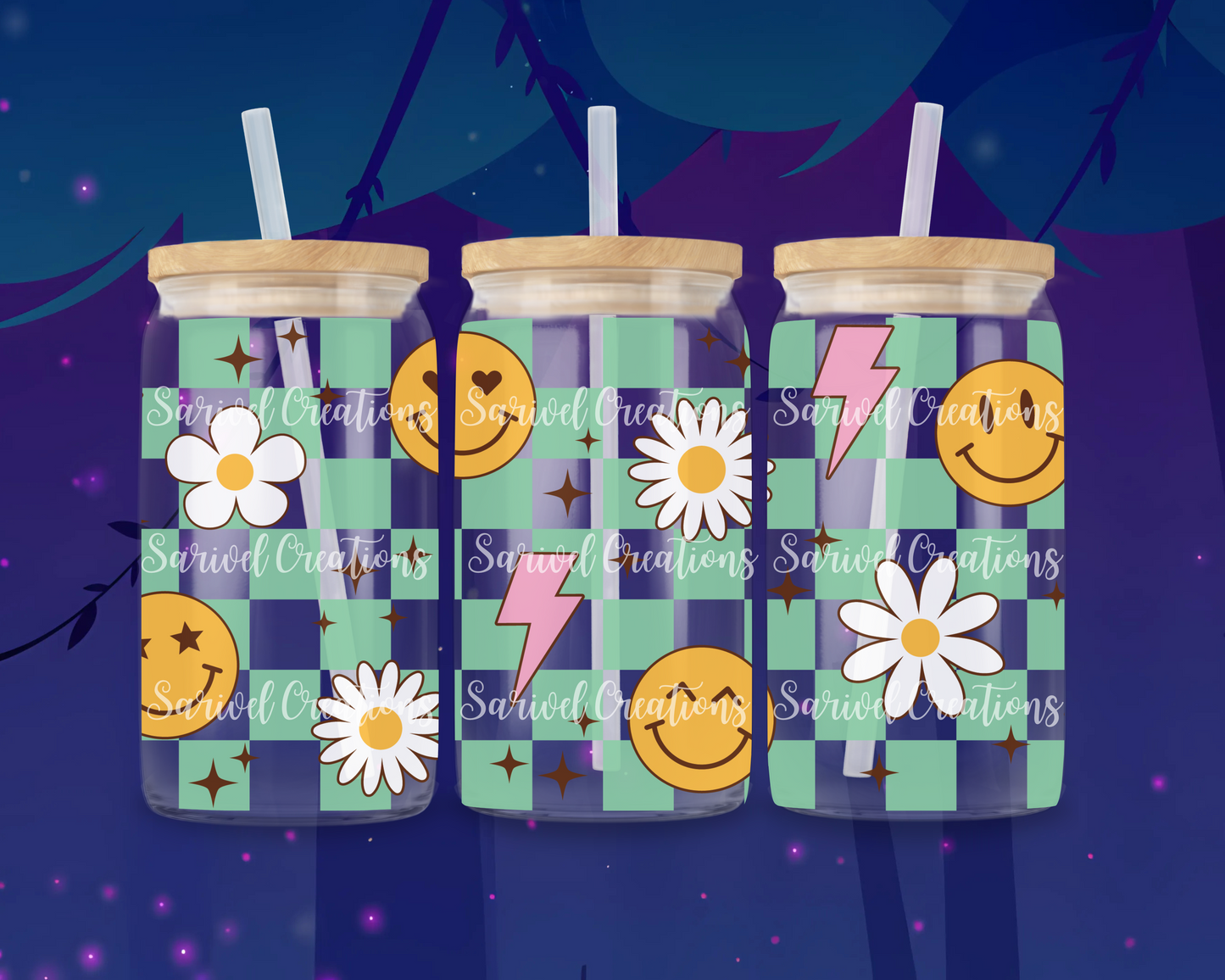 Smiley & Daisy Glass Can