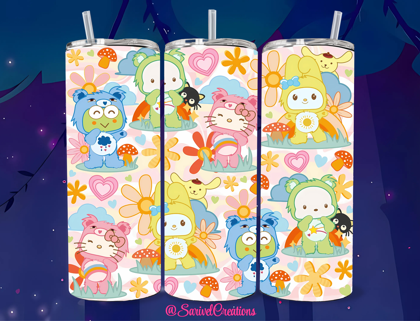 Beary Loving Kitties 20oz Skinny Tumblers