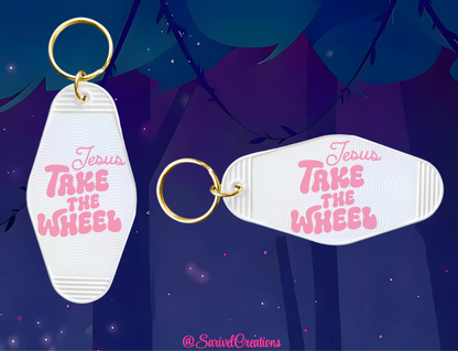 Jesus Takes The Wheel Keychain