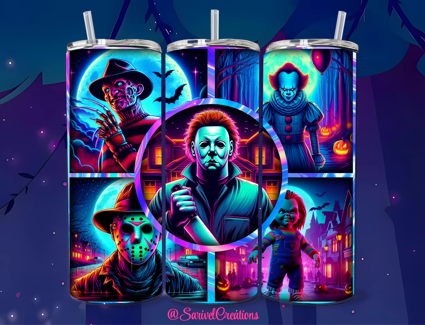 Neon Horror Guys 20oz Skinny Tumblers