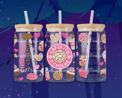 Pink Cafecito & Chisme Glass Can