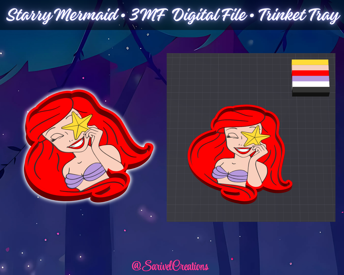 Starry Mermaid • Trinket Tray 3MF Digital File