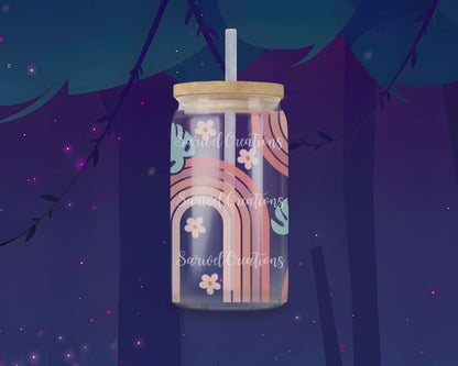 Boho Leaves Glass Can