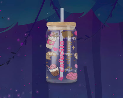 Pink Cafecito & Chisme Glass Can
