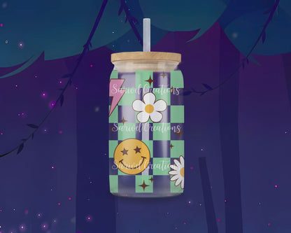 Smiley & Daisy Glass Can