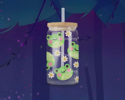 Floral Froggie Glass Can