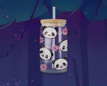 Floral Panda Glass Can