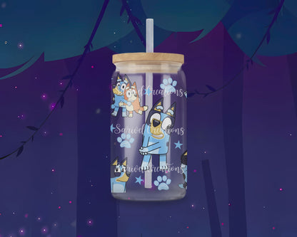 Blue Pup Glass Can
