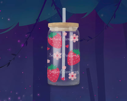 Strawberries Glass Can